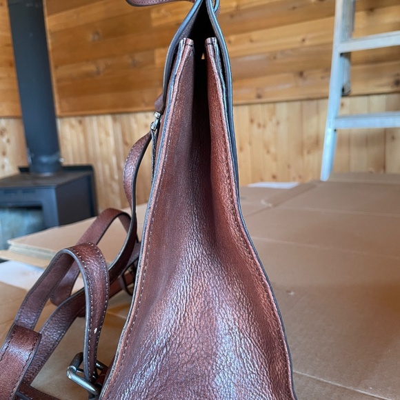 NWOT Brown Embossed Leather Backpack - Picture 3 of 11